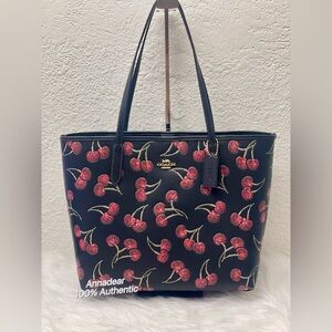 NWT Coach City Tote Bag With Cherry Print In Leather CCZ18 Black Multi